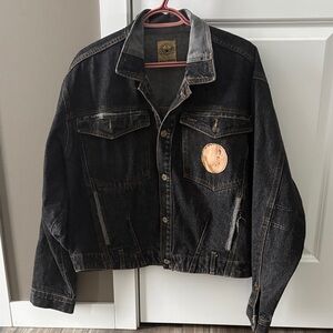 Black Washed Denim Jacket with Patch Hollywood Jean jacket vintage